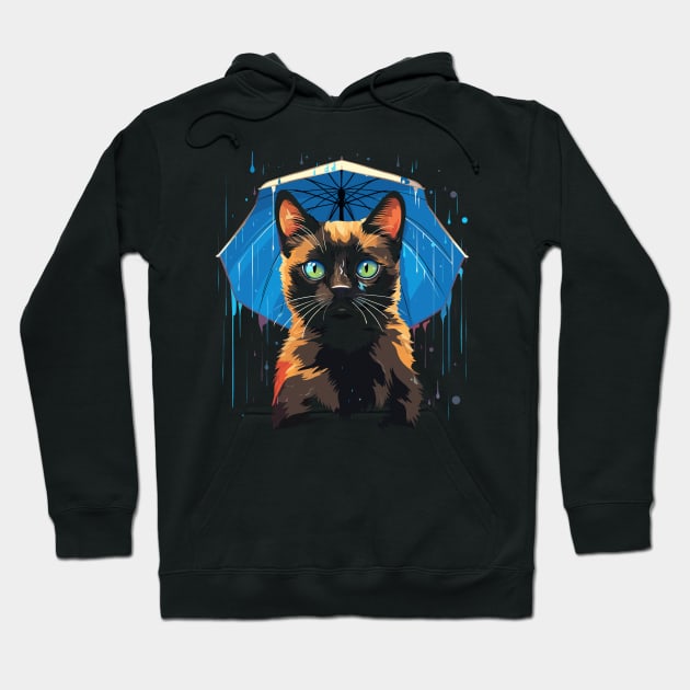 Siamese Cat Rainy Day With Umbrella Hoodie by JH Mart